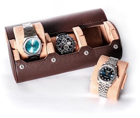 TIMESHELTER Étui montre Cuir de voyage et de rangement pour 3 montres Marron - Rangement bijoux - Boite montre/boite a bijoux pour montre - coffret cadeau homme