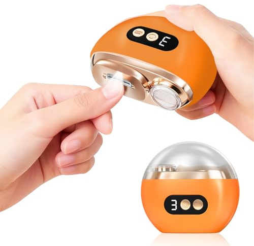 Focenat Tagliaunghie Elettrico,2 in 1 Tagliaunghie Automatico,Taglia unghie elettrico uomo,con 3 Velocità,con Luce LED,Electric Nail Clippers,per Neonati,Adulti,Anziani (Arancione)