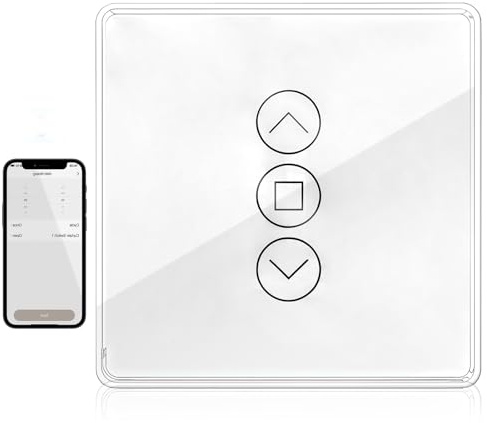 Interruptor de persiana inteligente wifi, control de persiana empotrada con temporizador y control de voz, interruptor WiFi compatible con Alexa/Google Home, requiere cable neutro, color blanco