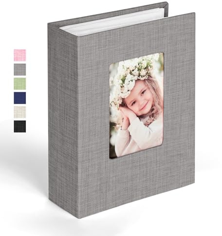 Ainiv Fotoalbum 6 x 4 100 fickor, insvepande i toppmatad mini linnealbum, stor kapacitet bildalbum med personligt omslagsfönster för bröllopsdag, familj, baby, semester (grå)