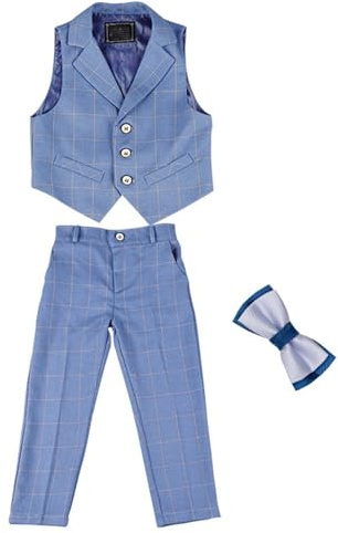 Completo da Bambino a Tre Pezzi, Elegante, con Gilet e Maniche Corte. Adatto a Bambini Piccoli per spettacoli, Feste e Altre Occasioni. (Sky Blue, 14-15 Years) #130