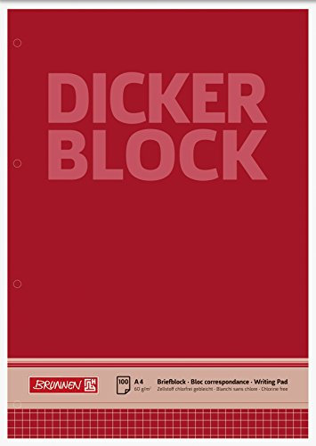 Brunnen 1052788 Briefblock / Schreibblock / Der dicke Block (A4, kariert, 100 Blatt, 60g/m², 4-fach gelocht)