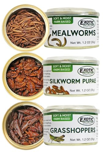 Canned Insect Assortment (3 Pack) - Healthy High-Protein Treat - Sugar Gliders, Hedgehogs, Skunks, Squirrels, Wild Birds, Opossums, Turtles, Tropical fish, Reptiles, Amphibians & Other Small Pets