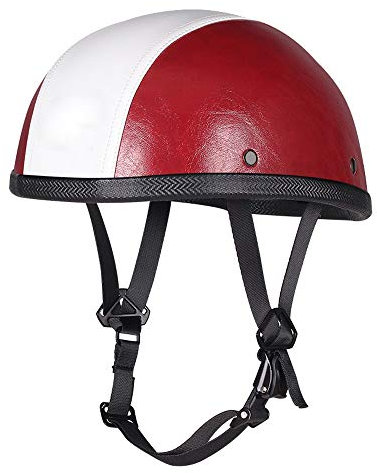 Woljay Leder Halbhelm Motorrad Biker Jahrgang Touring Kreuzer Roller Helme Einheitsgröße (Rot-weiß)