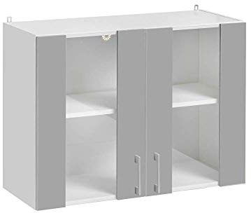 Cuisineandcie - Meuble Haut de Cuisine Eco Gris Brillant 2 Portes vitrées L 80 cm