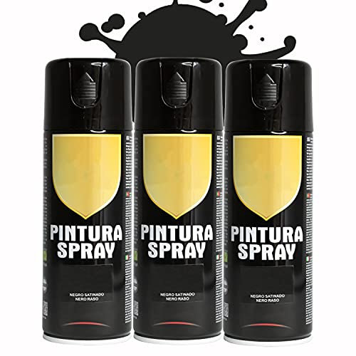 BESCH Pintura Spray 400ml para Metal/Madera/Plástico (Negro Satinado, 400 ml (Paquete de 3)