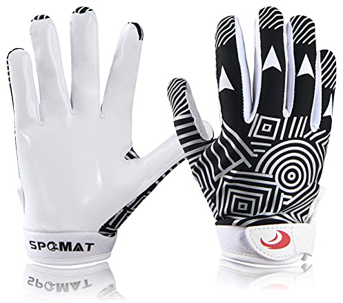 SPOMAT Youth Football Gloves Kids Silicone Grip Receiver Gloves with Super Stick Ability for Best Game Experience, Rocket Black XS/S