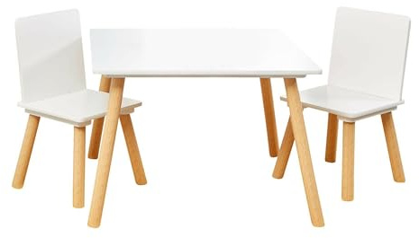 Liberty House Toys Wooden Table and Two Chair Set for Children, Engineered Wood, White and Pine, H44 x W60 x D60cm