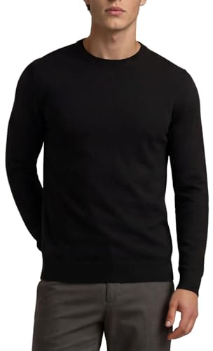 Xact Mens Jumper 100% Cotton Crew Neck – Lightweight 12 Gauge Knit Jumper for Men UK, Smart Casual Work & Office Sweater (Black) M