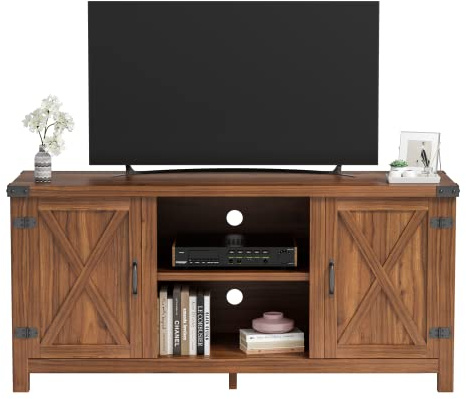 JUMMICO TV Stand, 65 Inch TV Farmhouse Entertainment Center with Double Barn Doors and Storage Cabinets, Console TV Table Media for Living Room, Bedroom (Walnut)