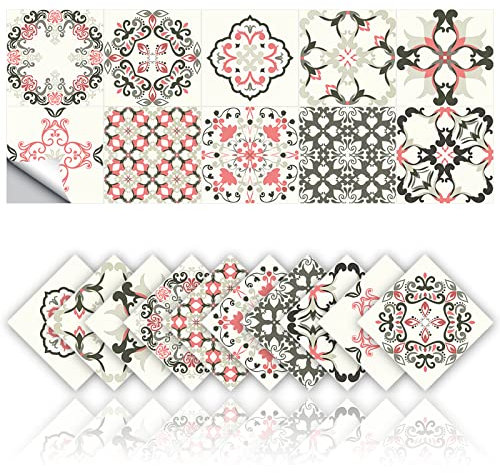 Cendray 20 Piezas Pegatinas para Azulejos de Baño y Cocina Retro a Prueba de Aceite Impermeables PVC Decoración Autoadhesiva Estilo Retro Cocina Simple Flores Pegatinas de Bricolaje (10x10cm)