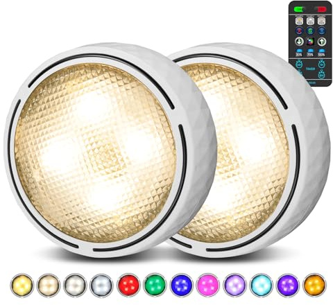 TECOMLIGHT Puck Lights with Remote, 3 White Tones & 13 Colors, White-2 Pack