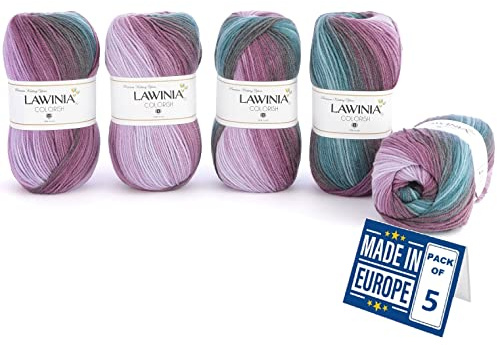 LAWINIA COLORISH Premium Laine Multicolore Dégradé, Pelotes de Laine Super Douce Pour Bébé 5x100g-350m Laine à Tricoter, Pelote de Laine Multicolore, Certifié OEKO-TEX Hypoallergénique Fil Arc En Ciel