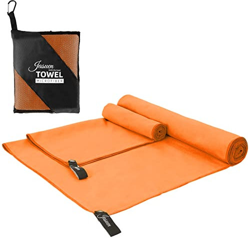 JASUEN Mikrofaser Handtuch Set-180x80cm+80x40cm Microfaser Handtücher for Sporthandtuch Reisehandtuch Outdoor Handtuch Strandtuch 2 Stück (180x80cm+80x40cm, Orange)