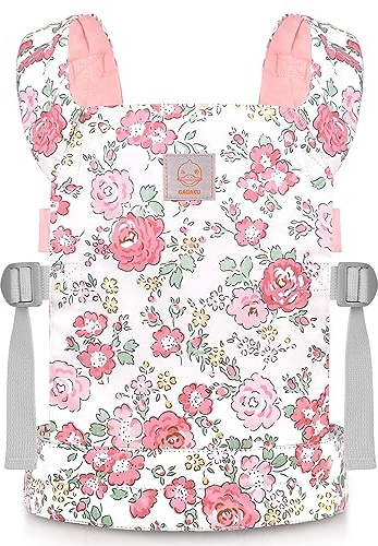 GAGAKU Muñeca Transporte con Correa Delantera y Trasera para Muñecas, Accesorios para Muñecas de Peluche de Algodón, Doll Carrier con Correas Ajustables para Niñas Pequeñas - Peonía