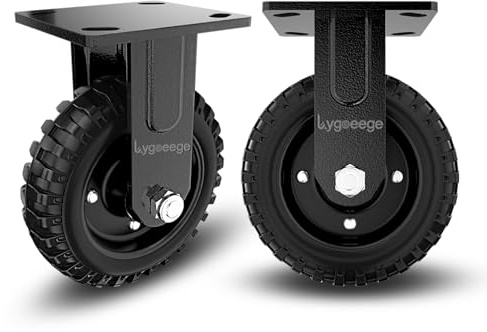 Lygoeege Fixed Heavy Duty Caster Wheel, 6 Inch*2,800lb Capacity, Black Rim, Solid rubber, Cast Iron,Outdoor,Flat Free for Carts,Dolly, Workbench,Trolley,DIY tools