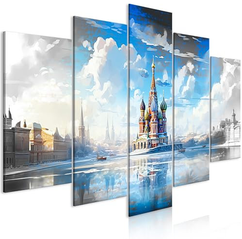 murando - Acoustic Canvas Wall Art City 200x100 cm 5 pieces - Picture With Acoustic Foam Sound Absorption Print Image Artwork Room Acoustic Soundproofing Modern Art Moscow AI Palace Sky d-H-10020-b-c