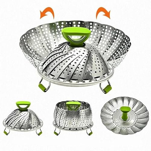 Steamer Basket - 7.09 to 11.02 Stainless Steel Vegetable Steamer Basket for Cooking Veggies/Fish Seafood/Boiled Eggs with Safety Tool,Adjustable Sizes to fit Various Pots