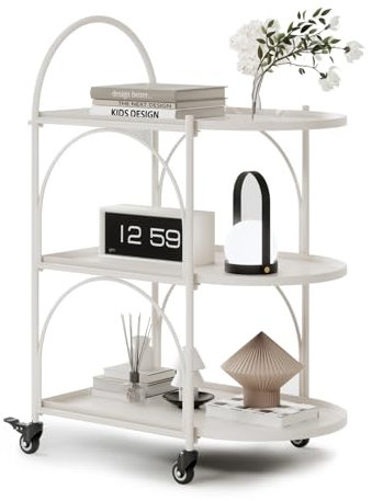 Nixaruy Servierwagen, Rollwagen Barwagen für Zuhause, Metall Küchenwagen mit Stauraum, Getränkewagen mit Rädern für Küche und Wohnzimmer (weiß)