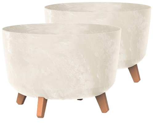 Tymar Blumentopf mit Füßen, 2er-Pack, Blumenkübel, Pflanzkübel, Übertopf, Runde Form((2pack) Beton Creme ; ø 20 cm)