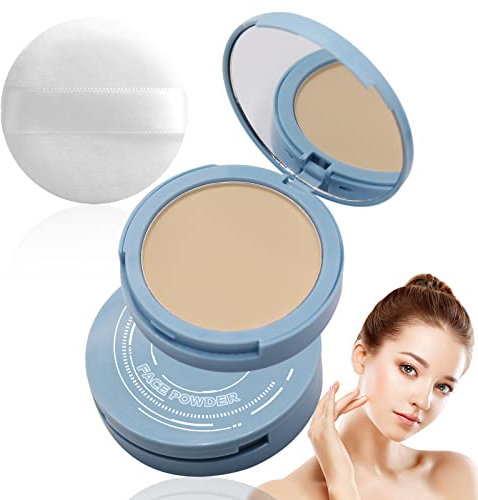 Horuili® Cipria Opaca Umida e Asciutta, Cipria Pressata Per Il Controllo Olio, Trucco in Polvere Opaco e Liscio, Polvere Fissante Leggera, Impermeabile e non Rimovibile(Beige Naturale)