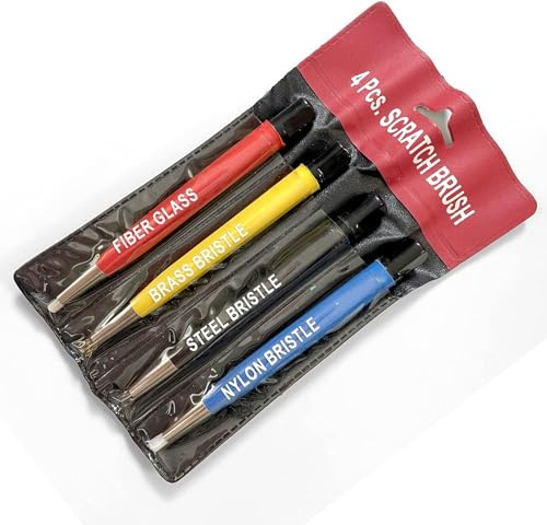 ZAPTON 4 Pieces Scratch Brush Pen Set, Pen Style Prep Sanding Brush with Steel, Brass, Fiberglass, Nylon Tips for Jewelry, Watch, Coin Cleaning, Electronic Applications, Auto Body Work