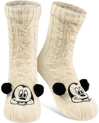United Labels Disney Mickey Mouse Cuddly Socks for Women, White, One Size 38-43, Fluffy Stopper Socks with Sherpa Lining, Warm Socks, Hut Socks
