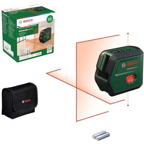 Bosch Laser lignes UniversalLevel 2 (croix laser avec point d'aplomb intégré pour un alignement précis et transfert d'application facile, dans boîte carton)
