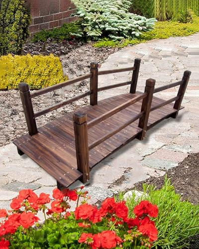 ZIMGOD Puente Jardín Puente de Madera para Estanque de Jardín 140 150 180cm, Puente de Arco para Exteriores con Barandilla, Puente Rústico Japonés para Caminar como Camino de Jardín(180cm (6ft))