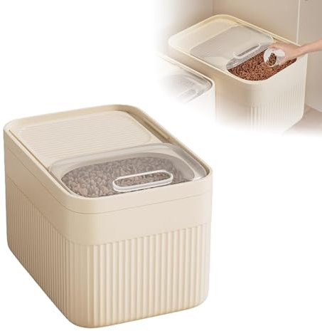 Récipient hermétique de stockage d'aliments pour animaux domestiques, jusqu'à 13,6 kg, pour chien, chat et autres aliments pour animaux de compagnie avec tasse à mesurer, seau de rangement (blanc, L)