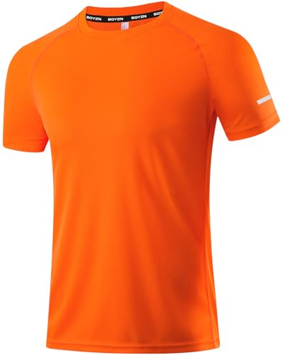 Boyzn 1, 3, 5 eller 7-pack träningströjor för män, torr passform fukttransporterande t-shirt, gym atletisk kortärmad t-shirt, Orange, L