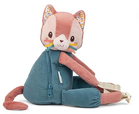 LILLIPUTIENS - Zainetto morbido a forma di gatto - Rosa e verde - 30 cm - Adatto per l'asilo nido - Regalo originale per i più piccoli - Dai 12 mesi - 84487