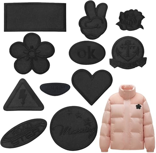 11PCS Self-Adhesive Embroidered Patches, Stick-On Applique Badges for Clothing, No-Sew Fabric Repair Patches, Decorative Sew-On Patches for Jackets, Jeans, Hats & Bags