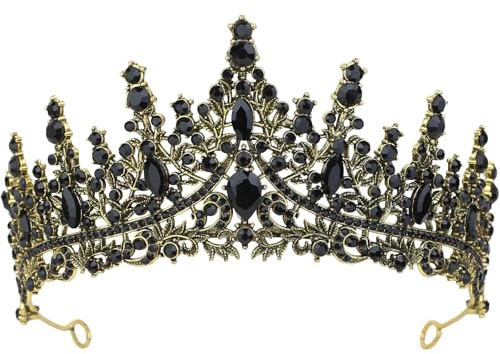 Couronnes pour femmes, diadèmes scintillants en pierre du Rhin, diadèmes en cristal baroque vintage pour accessoires de fête, Mariage, anniversaire, couronne de mode festive (Or et noir)