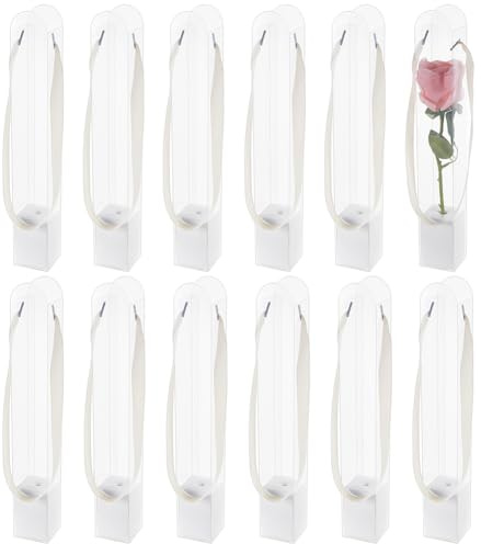 BENECREAT 10Pcs Clear Flower Packing Boxes, White Single Rose Flower Box Empty Bag, Flower Gift Boxes for Graduation, Wedding, Birthday, Anniversary, Hallowmas
