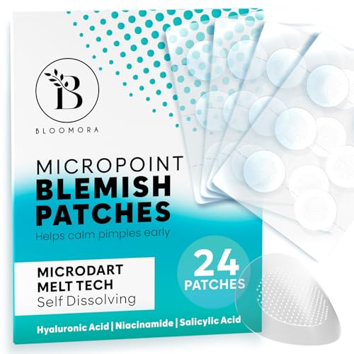 BLOOMORA Micro Crystal Pimple Patches, Patchs Anti-boutons Micro Avec Niacinamide et Acide Hyaluronique, Aide à Traiter les Imperfections à un Stade Précoce (24 Patchs) - GEN2