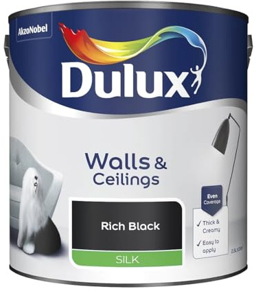 Rich Black Walls & Ceilings Silk Emulsion Paint 2.5 L – Smooth Washable Silk Finish, Quick Dry, Low-VOC, Easy Application for Interior Walls & Ceilings