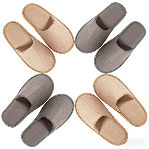 Ciabatte Ospiti Lavabili e Antiscivolo, Pantofole Ospiti Unisex Taglia Unica 38-44, Pattine per Casa Hotel B&B Spa, Morbide Riutilizzabili da Viaggio e Salvaspazio (Set 4 Paia - 2 Grigio, 2 Beige)