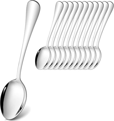 Tiokin Soup Spoons, Pack of 12, 20.5 cm Stainless Steel Tablespoons and Tablespoons, Dessert Spoons, Sliverware Dishwasher Safe