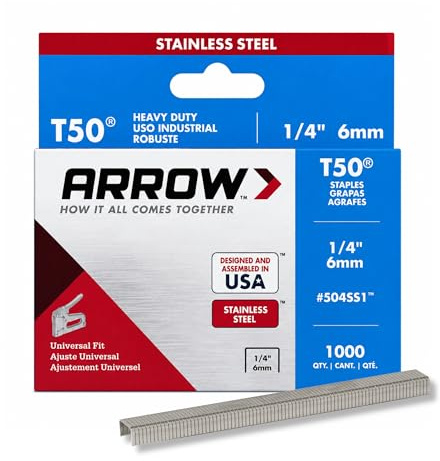 Arrow 504SS1 T50 Staples, 1/4-Inch Leg, 3/8-Inch Crown, 1000 Count