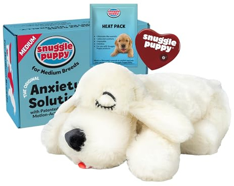 Snuggle Puppy Heartbeat Dog Toy for Puppies, Real-Feel Heartbeat, Calming Sleep Aid and Crate Training Comfort Toy with Heat Pack, Cream Plush Design