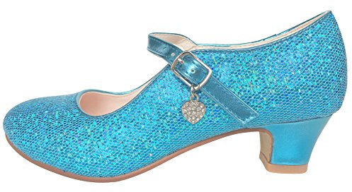La Senorita Chaussures Princesse Elsa Reine des Neiges Frozen [Taille 24 à 37] Bleu avec cœur Scintillement pour Filles