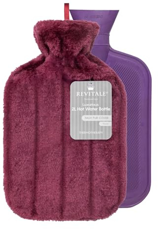 Revitale Bolsa de Agua Caliente de Lujo y Confort 2 Litros, Funda Suave, Caucho Natural Acanalado en un Lado, Norma Británica BS1970:2012, Duradera y a Prueba de Fugas (Ciruela)