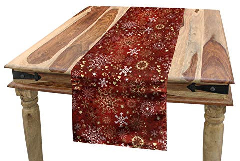 ABAKUHAUS Weihnachten Tischläufer, Schneeflocken, Esszimmer Küche Rechteckiger Dekorativer Tischläufer, 40 x 180 cm, Gelb Weiß und Rot