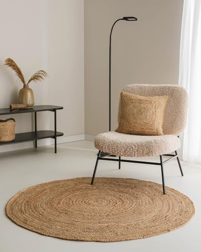 benuta Jutta Tapis en Jute - Marron Clair Rond 200 cm - Tapis de Salon tissé à la Main - Design Naturel - Convient pour Chauffage au Sol