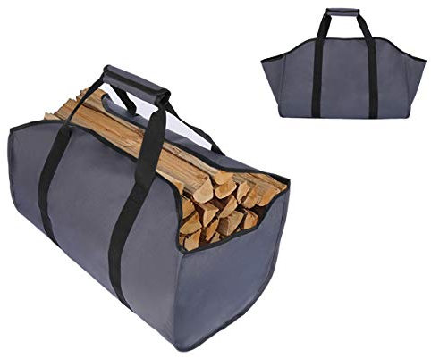 TESSLOVE Bolsa para leña de leña, soporte para leña de lona, extra grande, duradera, ideal para chimeneas, estufas de leña, leña, troncos, camping, paisajismo (L, GRAY)