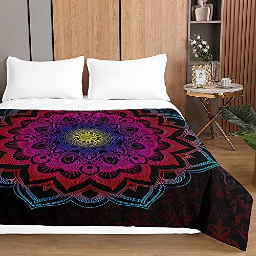 Mandala Tagesdecken Bettüberwurf für Einzelbett Doppelbett, Chickw1 3D Drucken Tagesdecke mit Prägemuster Mikrofaser Gesteppt Bettdecke Wohndecke (Lila,180x220cm)