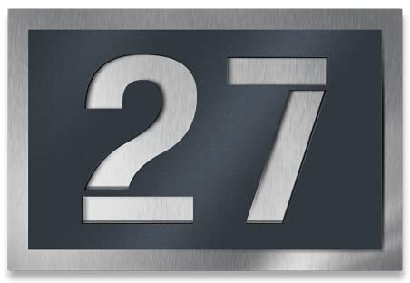 Metzler numéro de maison anthracite (RAL 7016) en inox, 16 x 11 cm, gravé avec soin, design relief, inox robuste, adapté aux extérieurs – Fabriqué en Allemagne