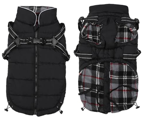 Pethiy-Manteau d'hiver pour Chien avec Harnais intégré,Veste Chien Chaud en Polaire,Imperméable Vêtements Gilet pour Chien avec Harnais,Pull d'extérieur pour Moyenne et Petite Chiens-Noir-M