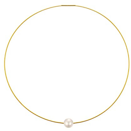 Damen Edelstahl Collier Halsreif Vergoldet ca.9 mm/ca.12 mm Süßwasserperlen, schwebender Anhänger elegant Bajonett Drehverschluß Halskette (40 cm, Weiß Perle ca. 9mm)